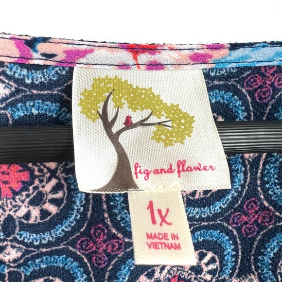 Fig and & Flower Plus Size 1X Floral Bohemian Blouse Shirt Top - Picture 2 of 8